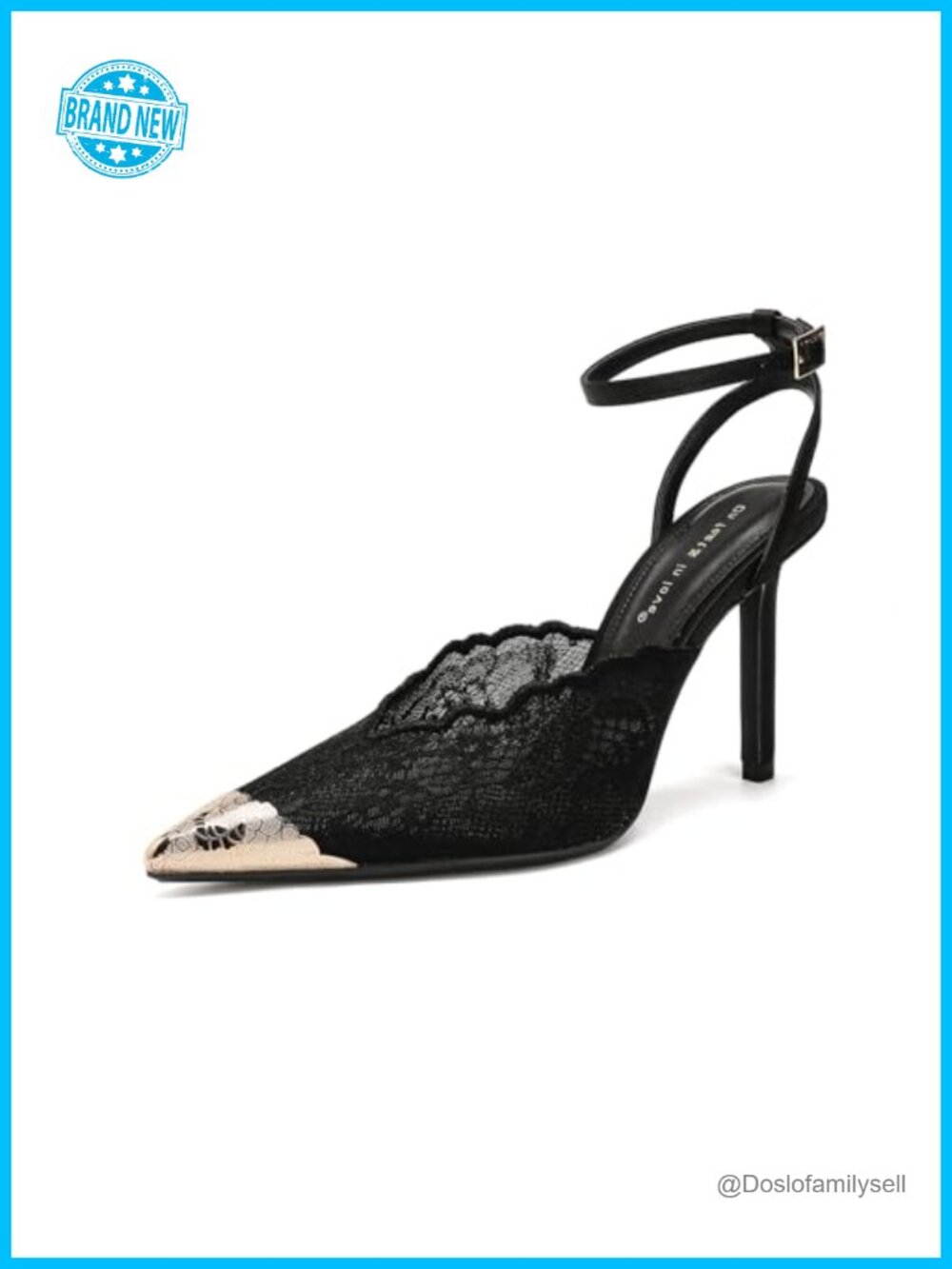 Women's Lace Slingback Pointed Toe Stiletto Heels with Ankle Strap